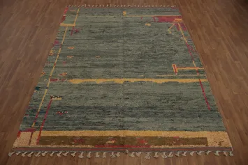 Elegant Moroccan Handmade Area Rug 8x11 Featuring Artistic Gold Details