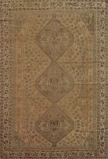 Antique Tribal Muted Color Shiraz Persian Area Rug 6'x9'