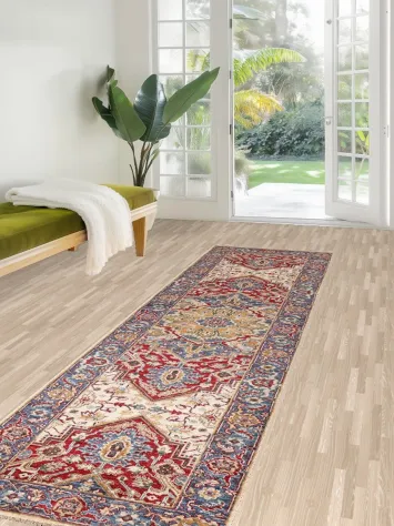 Vegetable Dye Geometric Heriz Serapi Wool Runner Rug 3x10