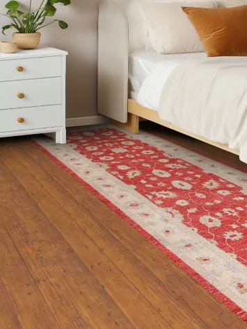 Vegetable Dye Red Peshawar Wool Runner Rug 3x9