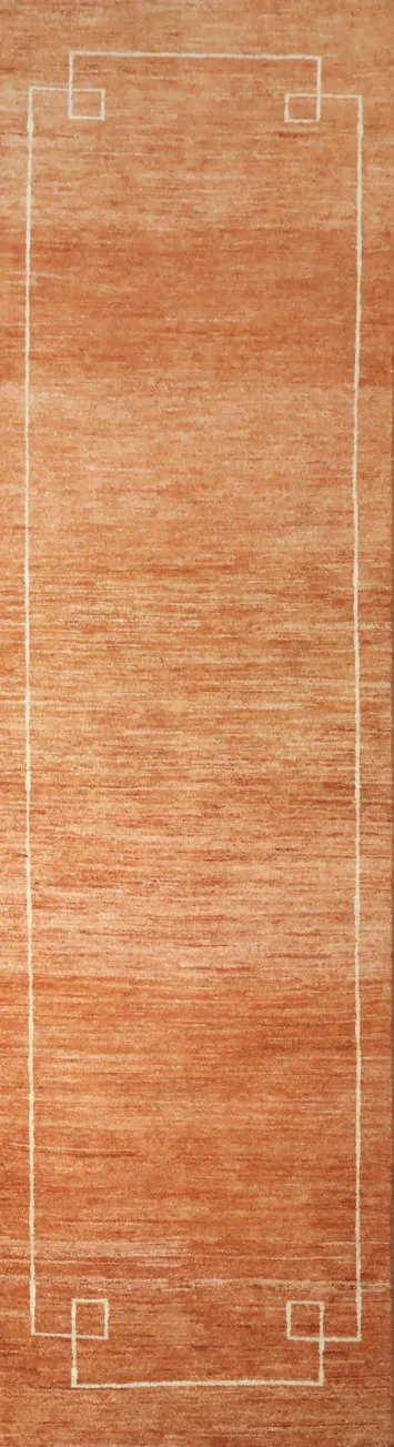 Modern Minimalist Orange Gabbeh Kashkoli Runner Rug 2x9 ft