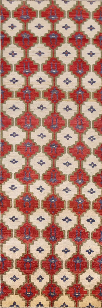 Geometric Gabbeh Kashkoli Wool Runner Rug 3x9