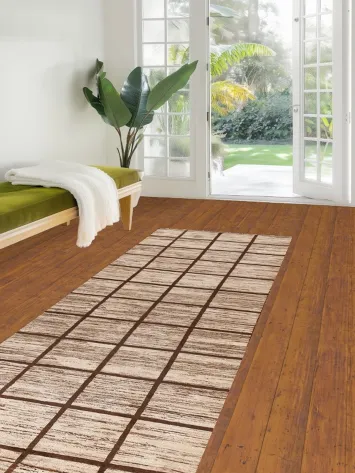 Earth-Tone Checkered Gabbeh Kashkoli Wool Runner Rug 3x9