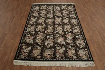 Black Floral Aubusson Area Rug 6x10