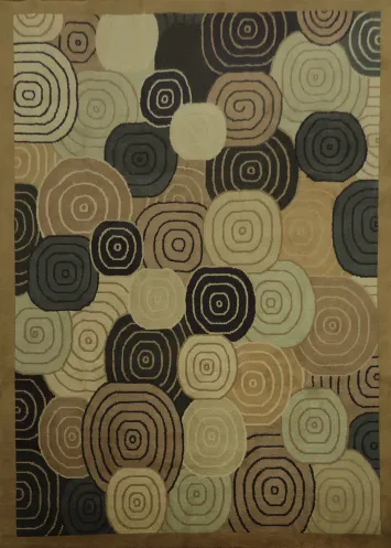 Artistic Spiral Circle Nepalese Rug in Elegant Neutral Shades 9x12