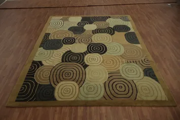 Artistic Spiral Circle Nepalese Rug in Elegant Neutral Shades 9x12