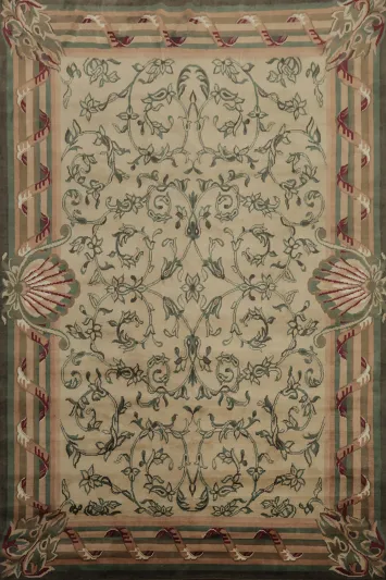 Traditional Nepalese Ornate Border Rug for Classic Home Interiors 9x12