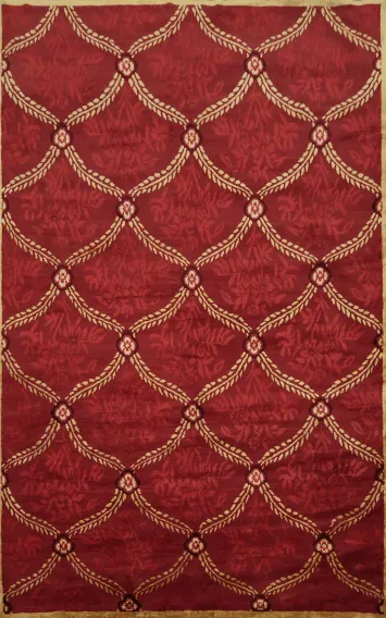 Traditionally Styled Red Nepalese Rug with Golden Accents 6x9
