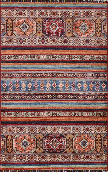 Vegetable Dye Tribal Kazak Handmade Wool Rug 3x5