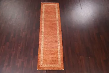 Bordered Gabbeh Kashkoli Wool Runner Rug 3x9