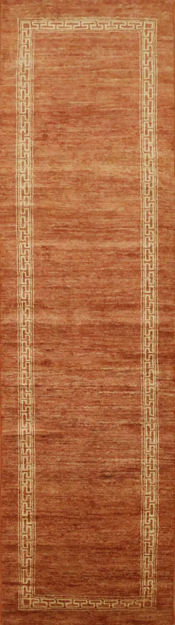 Bordered Gabbeh Kashkoli Wool Runner Rug 3x9