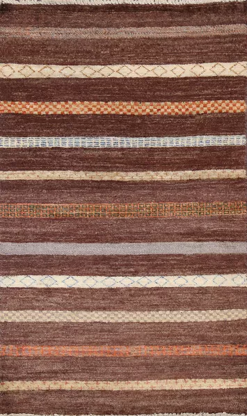 Striped Gabbeh Kashkoli Wool Handmade Rug 3x4