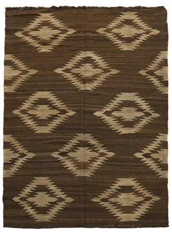 Natural Dye Brown Kilim Wool Area Rug 5x7