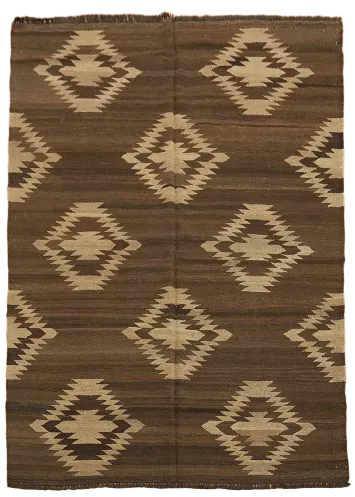 Brown Natural Dye Kilim Wool Area Rug 5x7