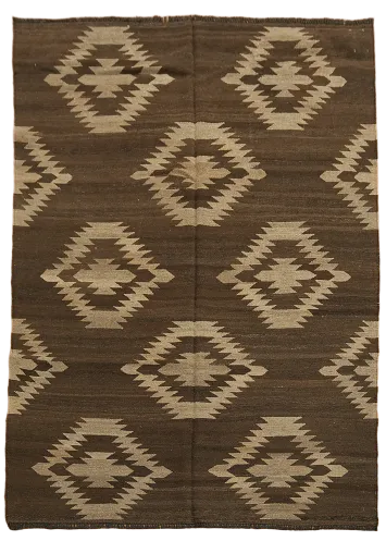 Earth-Tone Natural Dye Kilim Wool Area Rug 5x7