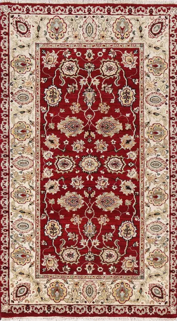 Vegetable Dye Red Agra Wool Handmade Rug 3x5