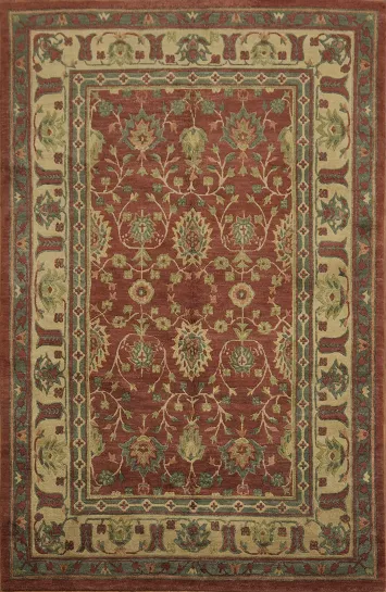 Luxurious Red Area Rug with Elegant Floral and Border Patterns 6x9