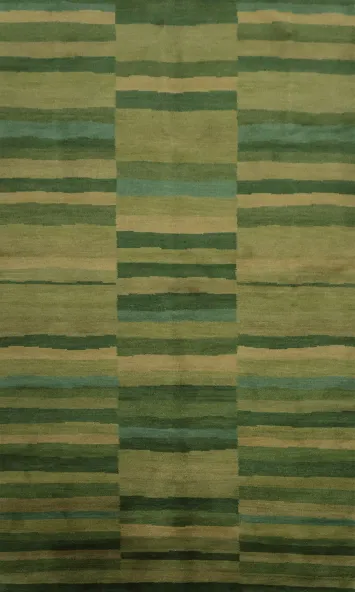 Durable and Stylish Plush Nepalese Green Striped Rug 5x8