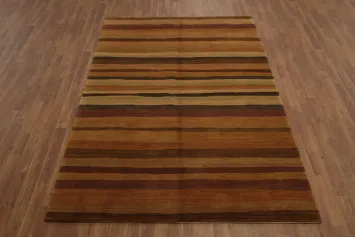 Warm Brown and Rust Striped Nepalese Area Rug 5x8
