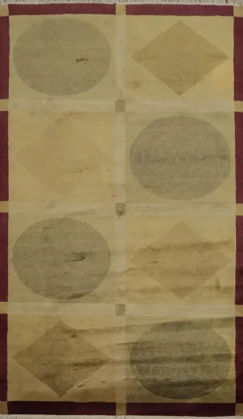 Contemporary Geometric Beige Rug with Circles and Diamonds 6x9