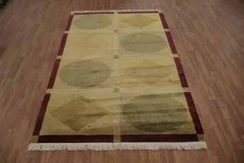 Contemporary Geometric Beige Rug with Circles and Diamonds 6x9