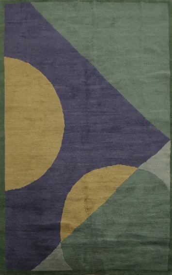 Contemporary Plush Nepalese Stylish Rug with Bold Geometric Patterns 6x9