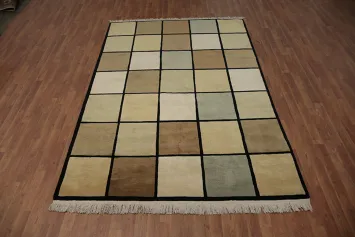 Earthy Toned Nepalese Blocks Stylish Checkered Rug 6x9