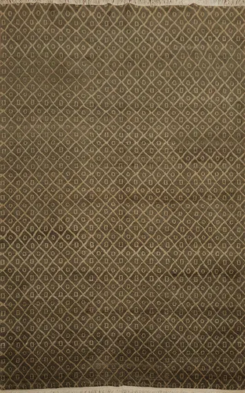 Nepalese Diamond-Pattered Artisanal Living Area Rug 6x9