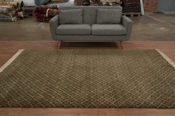 Nepalese Diamond-Pattered Artisanal Living Area Rug 6x9
