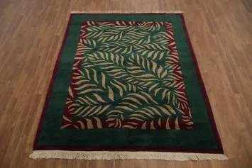 Vegetable Dye Green Nepalese Wool Area Rug 6x7