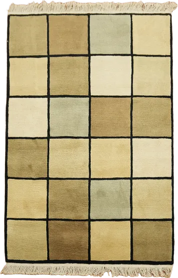 Vegetable Dye Earth-Tone Nepalese Checkered Area Rug 4x6