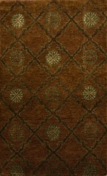 Geometric Thick Plush Rust Nepalese Handmade Rug 3x5