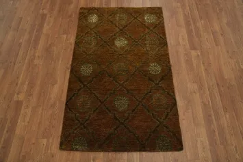 Geometric Thick Plush Rust Nepalese Handmade Rug 3x5