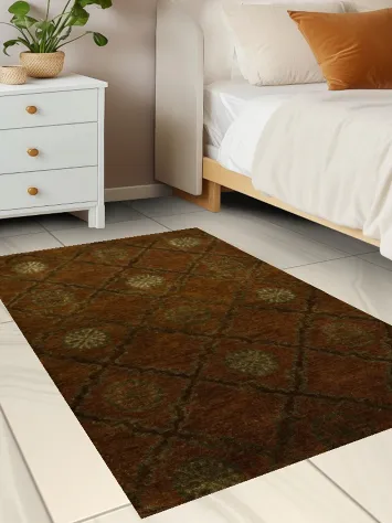 Geometric Thick Plush Rust Nepalese Handmade Rug 3x5