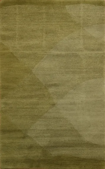 Modern Olive Green Nepalese Rug with Subtle Geometric Patterns 3x5 ft