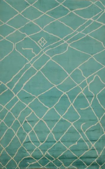 Elegant Turquoise Moroccan Rug with Modern Geometric Pattern 6x8