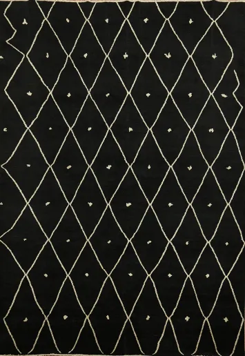 Luxury Black and White Modern Hand-made Trellis Wool Rug 7x10 ft
