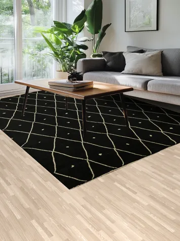 Luxury Black and White Modern Hand-made Trellis Wool Rug 7x10 ft