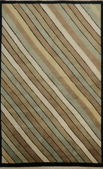 Versatile Stripe Pattern Nepalese Rug in Muted Earth Colors 6x9