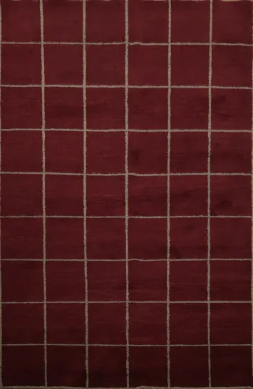 Elegant Chessboard Nepalese Burgundy Area Rug 6x9 for Modern Interiors