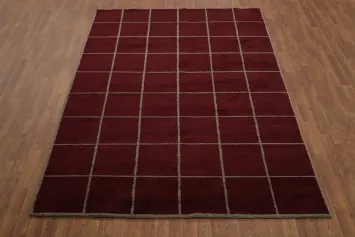 Elegant Chessboard Nepalese Burgundy Area Rug 6x9 for Modern Interiors