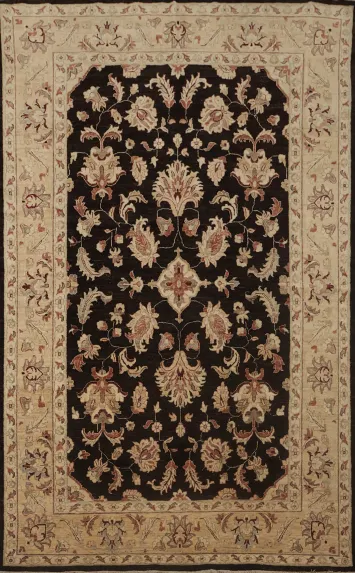 Elegant Floral Chobi Peshawar Area Rug 6x9 with Rich Ornate Design