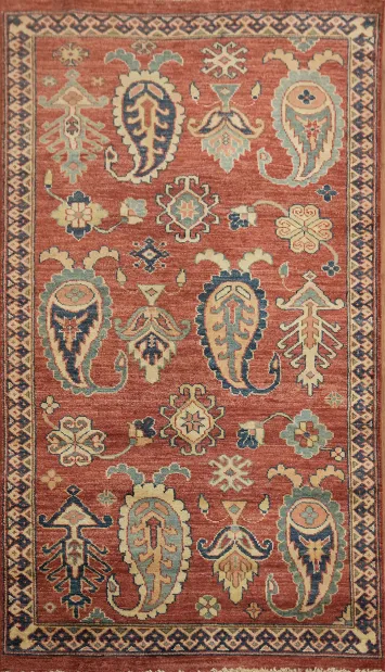 Vegetable Dye Super Kazak Paisley Wool Rug 3x5