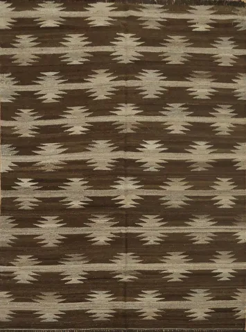 Natural Dye Brown Kilim Wool Area Rug 5x6