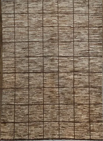 Natural Earth Tones Blend with Modern Grid Design Rug 5x6