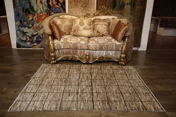 Natural Earth Tones Blend with Modern Grid Design Rug 5x6