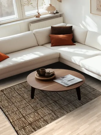 Natural Earth Tones Blend with Modern Grid Design Rug 5x6