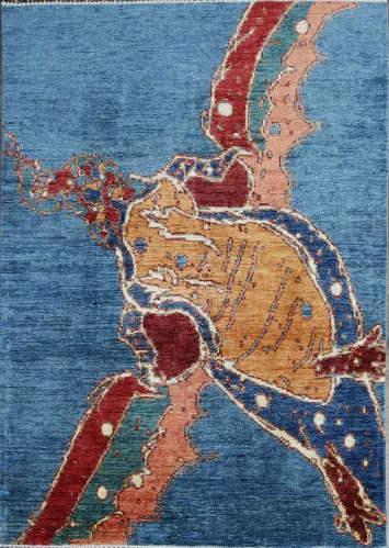 Bold Abstract Design Rug with Vibrant Splashes of Color 6x8