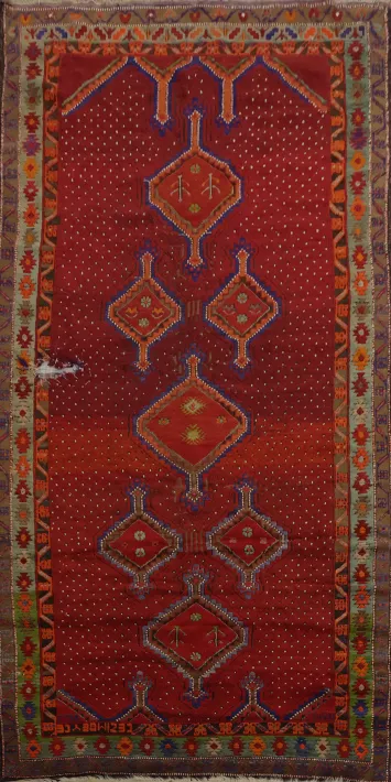 Pre-1900 Antique Karabakh Turkish Rug in Rich Red 5x11