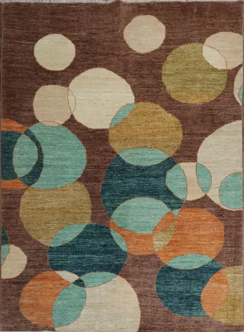 Vibrant Circular Motifs: Earthy Tones Rug for Trendy Home Decor 5x6